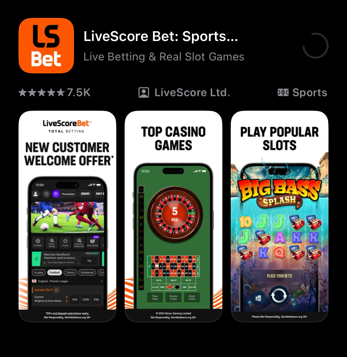 Livescore Bet's app shown in the iOS app store